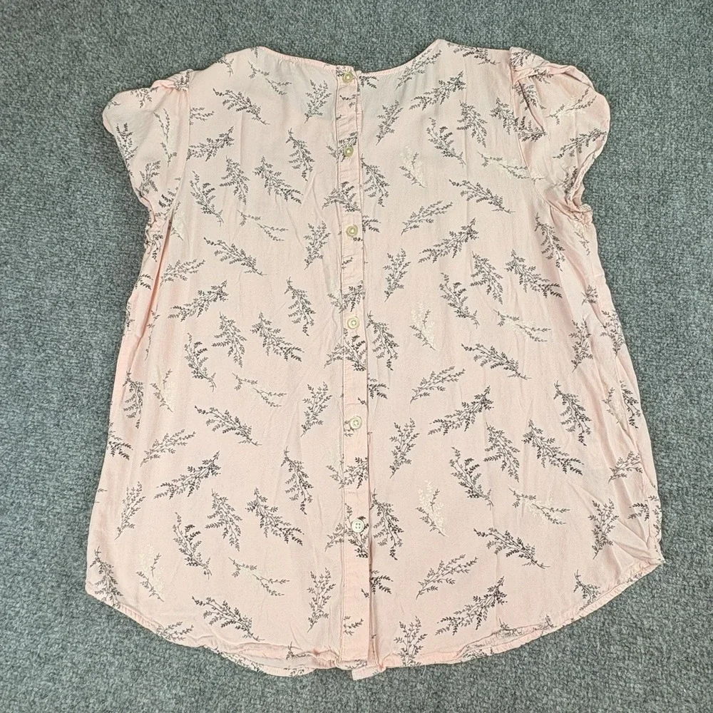 LOFT Blouse Womens M Pink Floral Button Back Puff Sleeve Cottagecore‎ Romantic